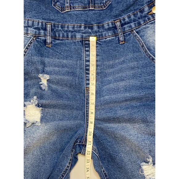 Vintage Y2K NWT Denim Distress Overalls Juniors Sz L Women Sz M Retro Festival - Picture 11 of 12